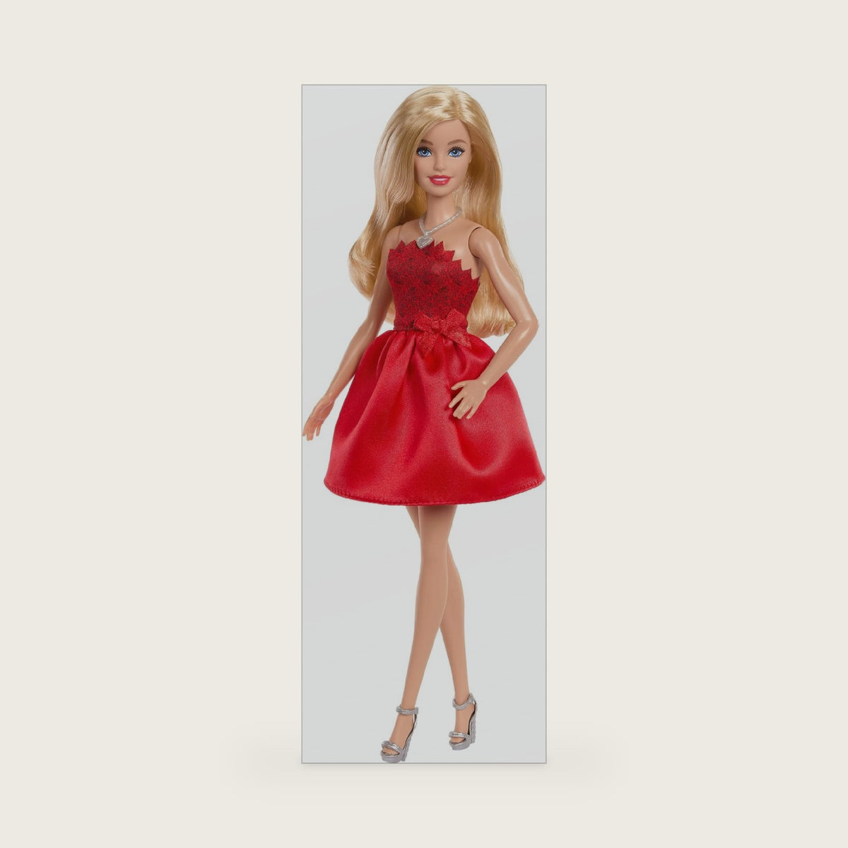 Barbie Mattel 80th Anniversary Ruby-Red Celebration Blonde Fashion Doll Wearing Red Dress with Silvery Shoes & Necklace, Collectible Toy