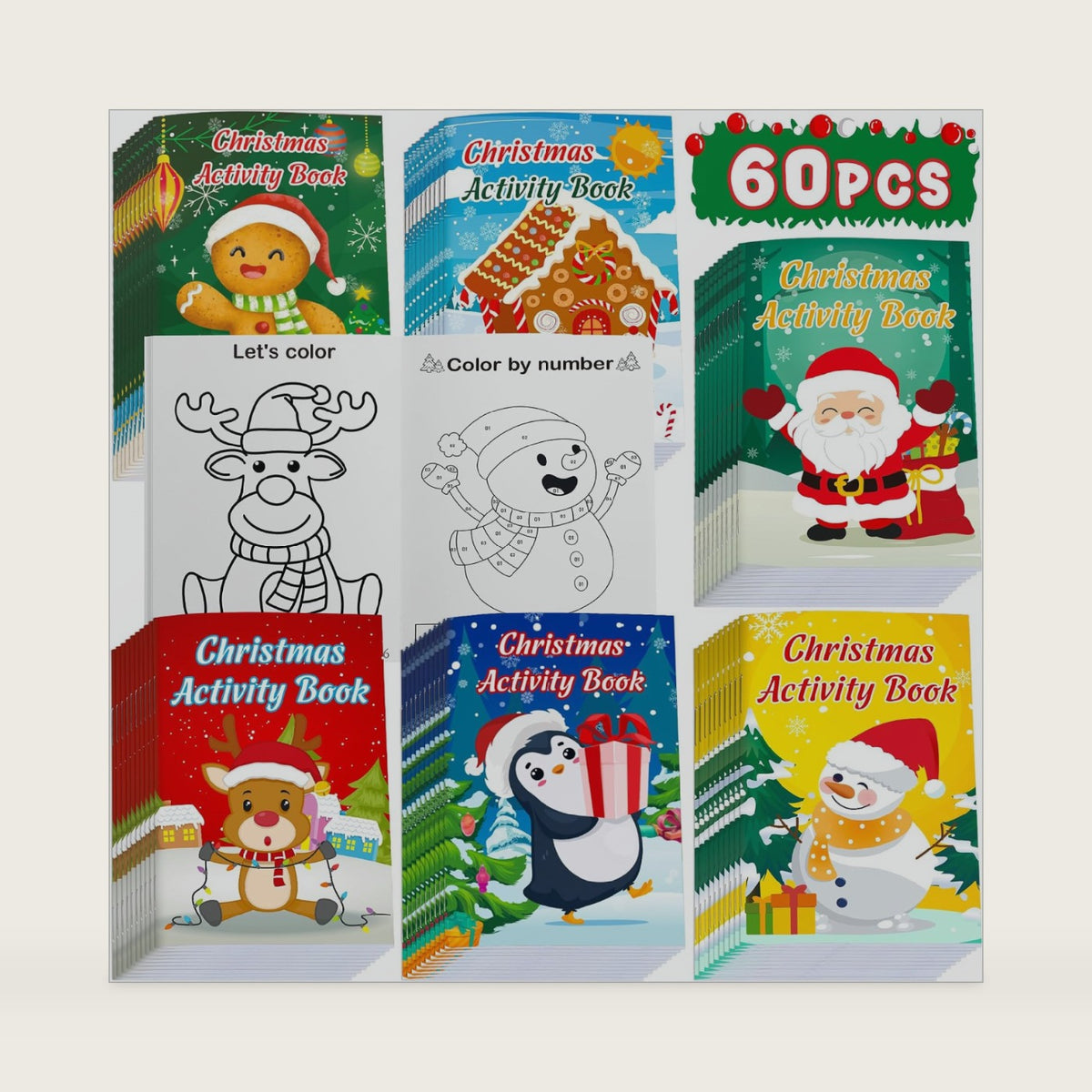 Winrain 60PCS Christmas Coloring Activity Books Bulk Party Favors for Kids