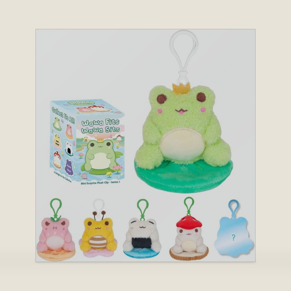 PlushGoals Wawa Fits Wawa Sits Series 1 - Blind Box Plush Frog Clip, 3 in