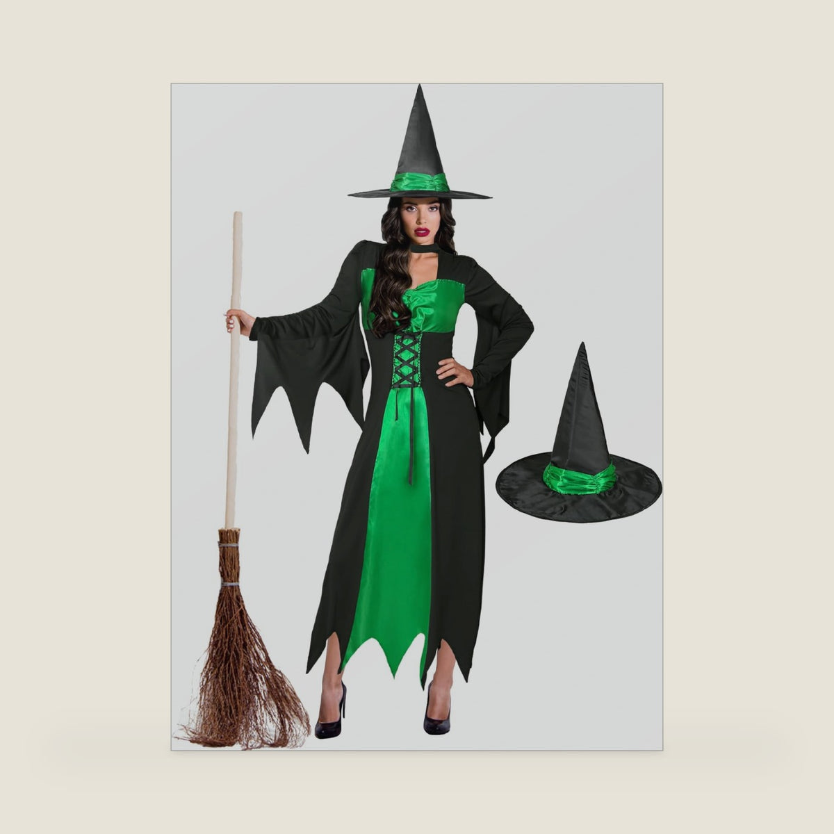 Women With Wicked Witch Hat Halloween Costume For Adult Witch dress Full