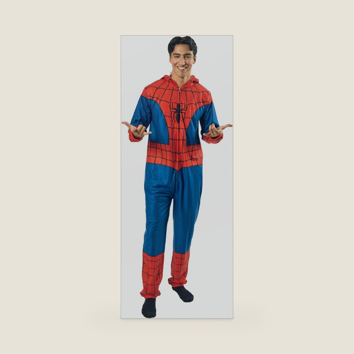 Bioworld Spider-Man Costume Men's Hooded Onesie Cosplay Costume Union Suit