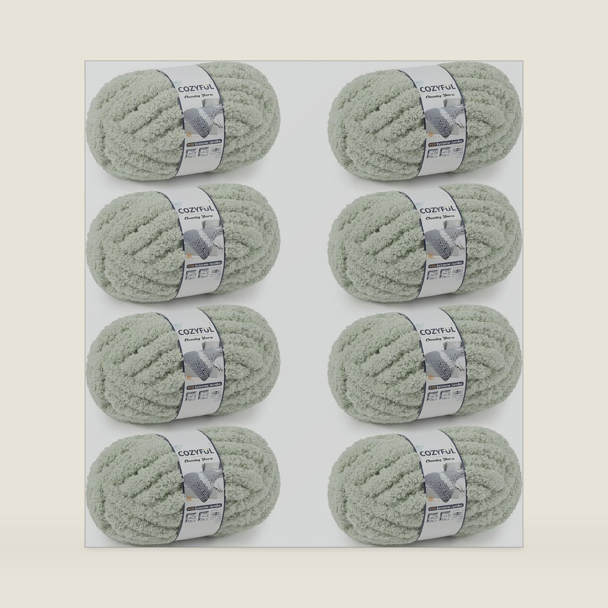 Cozyful Chunky Yarn for Hand Knitting - #10 Chunky Chenille Yarn, Jumbo Big Thick Chunky Yarns for Crocheting, Super Bulky Chunky Knit Blanket Yarns, 8 Skein (22 yds 8 oz Each Skein), Sage Green