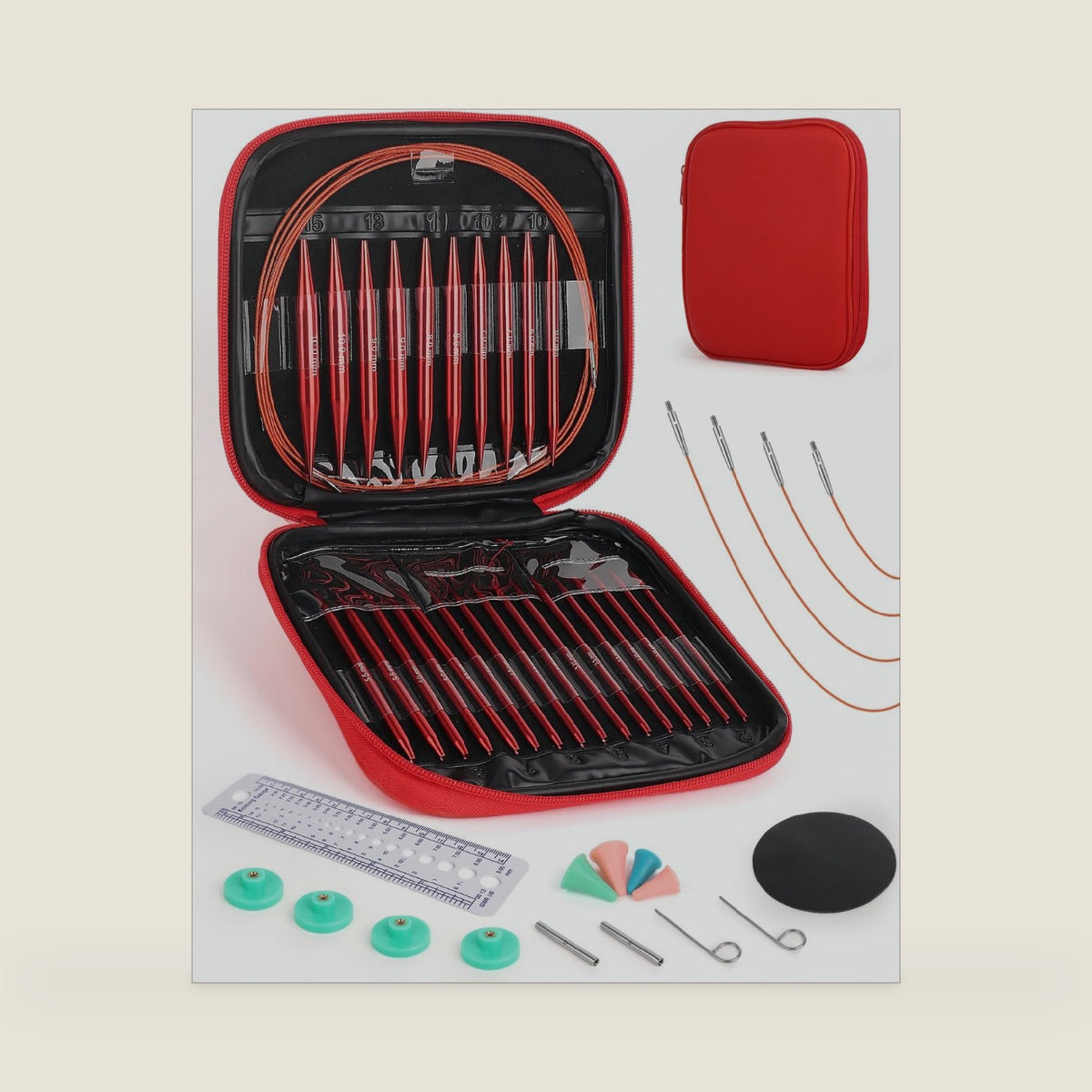 Aeelike 13 Pair Interchangeable Circular Knitting Needles Set 3-10 mm, Red
