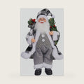 12" Christmas Santa Figurines Standing Black and White Buffalo Plaid Santa Claus Figure Holding Gifts Bag with Artificial Green Spruce & Red Berry for Holdiday Winter Home Table Xmas Party, A