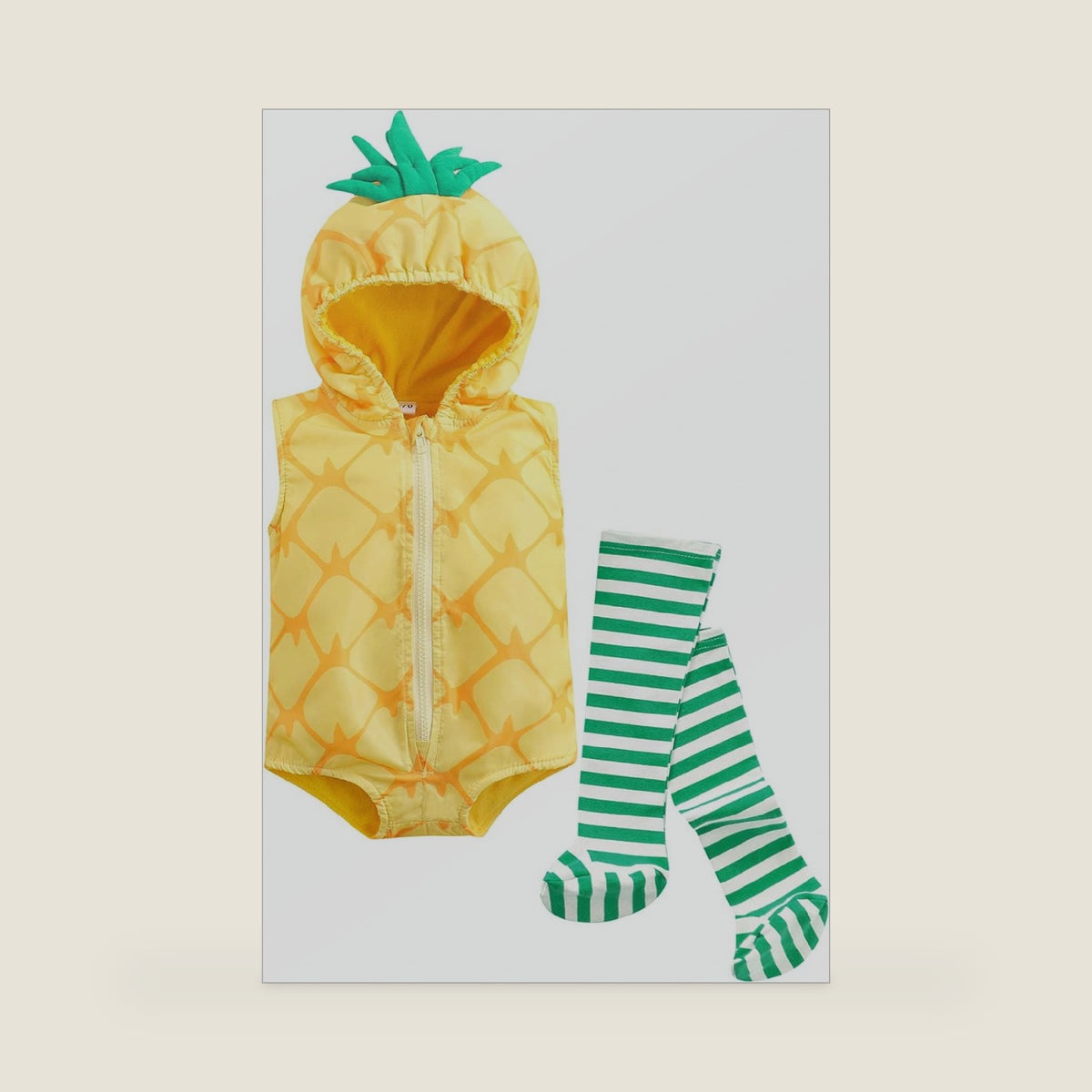 Unisex Baby Halloween Costumes Velvet Avocado Pineapple Pig Hooded Romper Jumpsuit with Striped Stocking 2Pcs Outfits