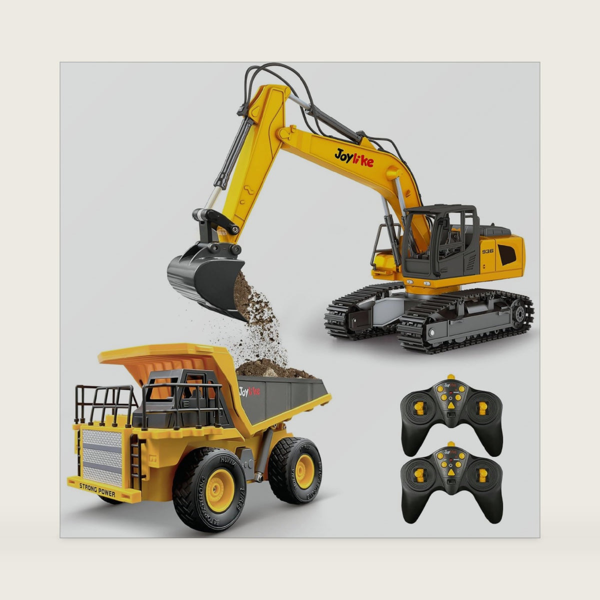 Joylike RC Excavator and Dump Truck Toy Set，2.4Ghz Metal Remote Control Construction Vehicle with Light&Sound, Best Christmas Toy for Boys 8+Year Old Kid