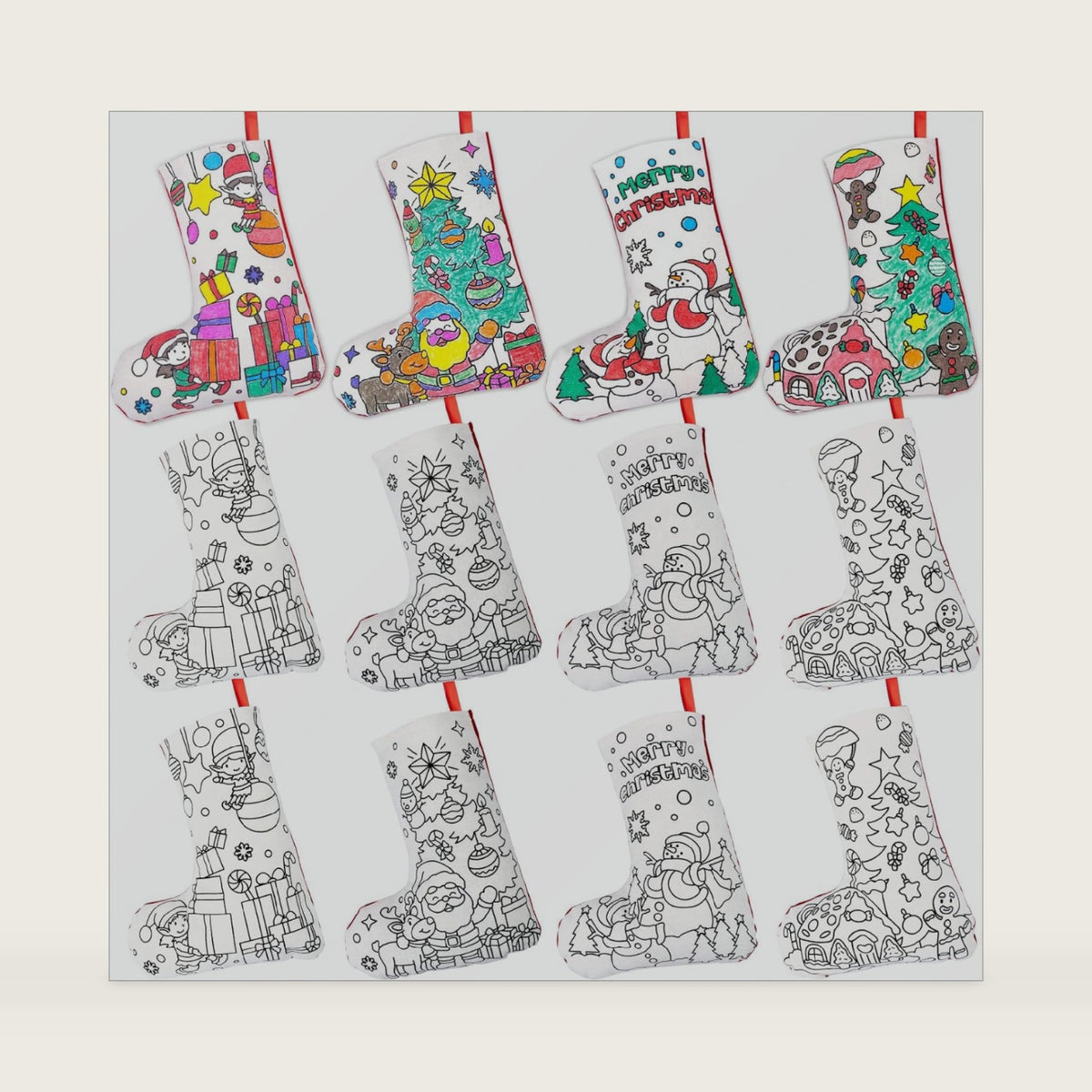 12 Pcs DIY Coloring Christmas Stockings Kit , Color Your Own Xmas Sock