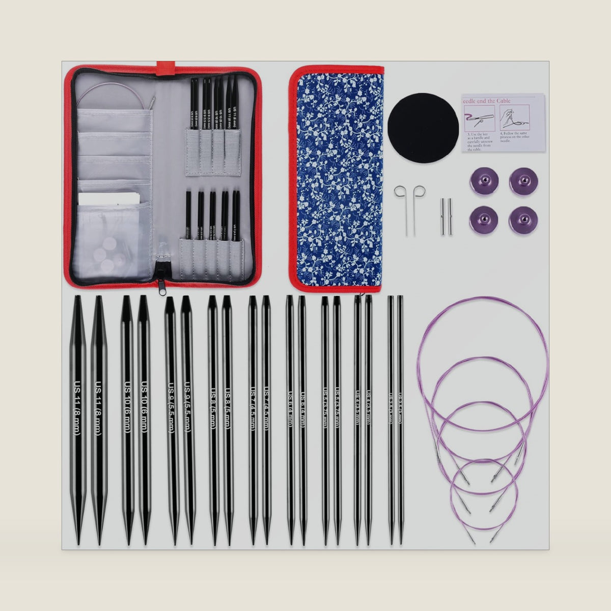 Svartur 4.23” Interchangeable Circular Knitting Needles Set Size US2.5-US11, with Accessories, 9 Pairs