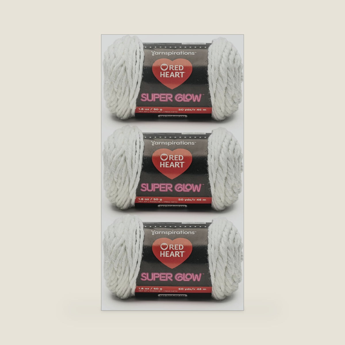 Red Heart Super Glow Yarn for Crocheting, Lunar White, 3-Pack