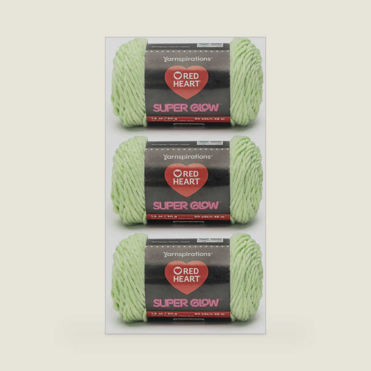 Red Heart Super Glow Yarn for Crocheting, Glow Worm Green, 3-Pack