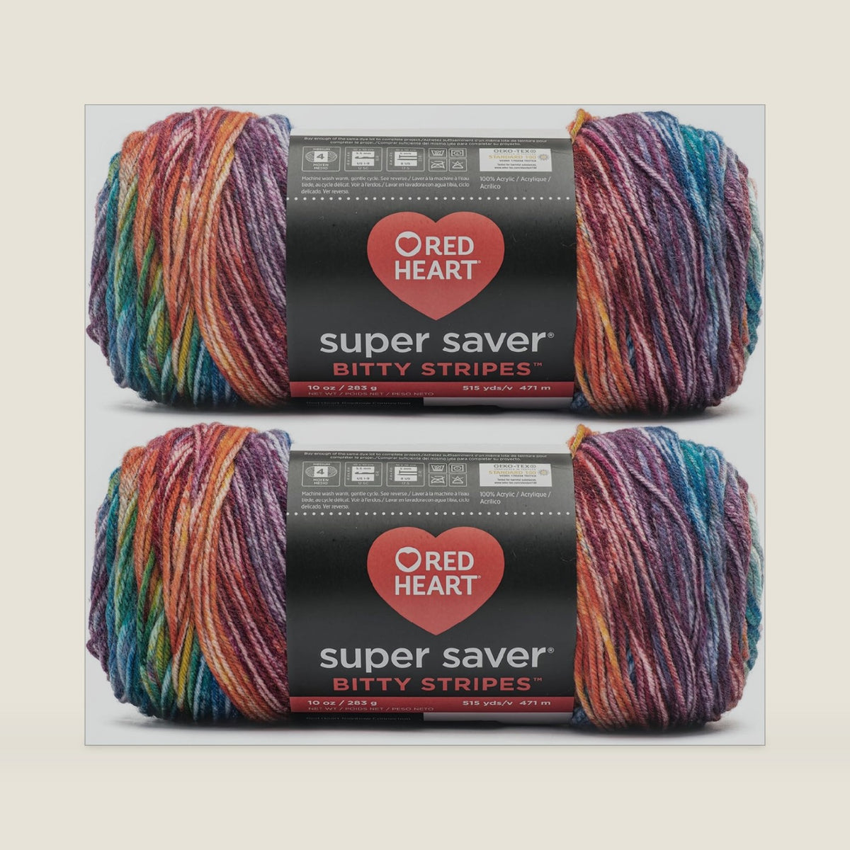 Red Heart Super Saver Bitty Stripes Crochet Yarn, Crayon Box, 2-Pack