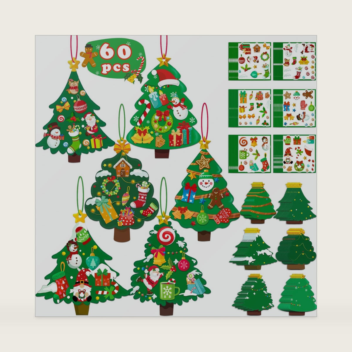 60pcs Christmas Crafts for Kids - DIY Xmas Tree Ornaments with Sticker Kits