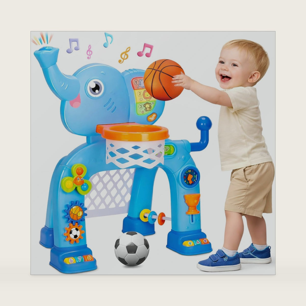 Toddler Basketball Hoop & Soccer Goal, Toys for 1 2 3 Year Old Boys Girls, Kids Sports Toy with Light Sound Music, Montessori Toys for Baby 12-18 Months, Christmas Birthday Gifts for Ages 1-3, Blue
