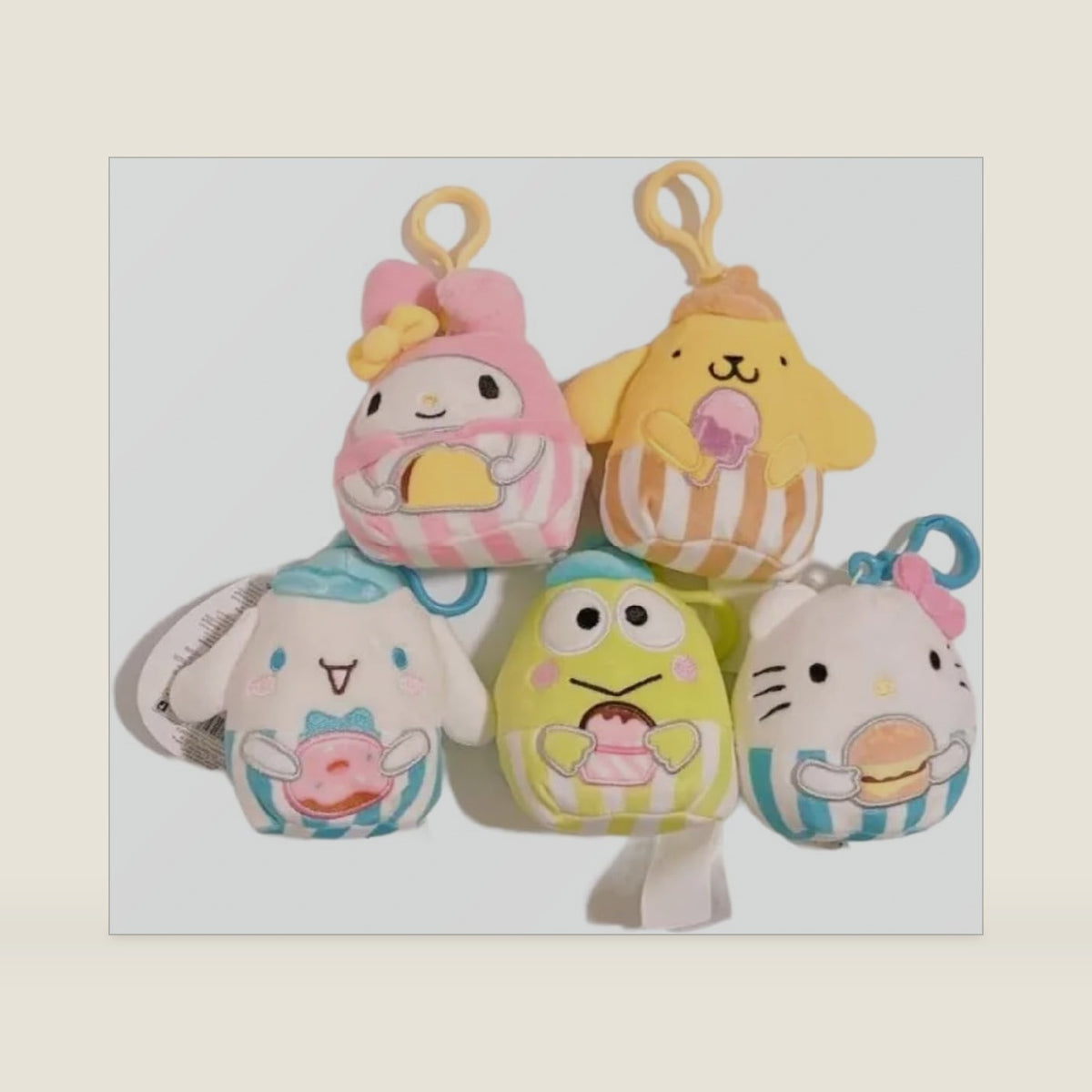 Squishmallows Mini Plush Dolls, Set of 5 Clip On Keychains, 3.5 inches