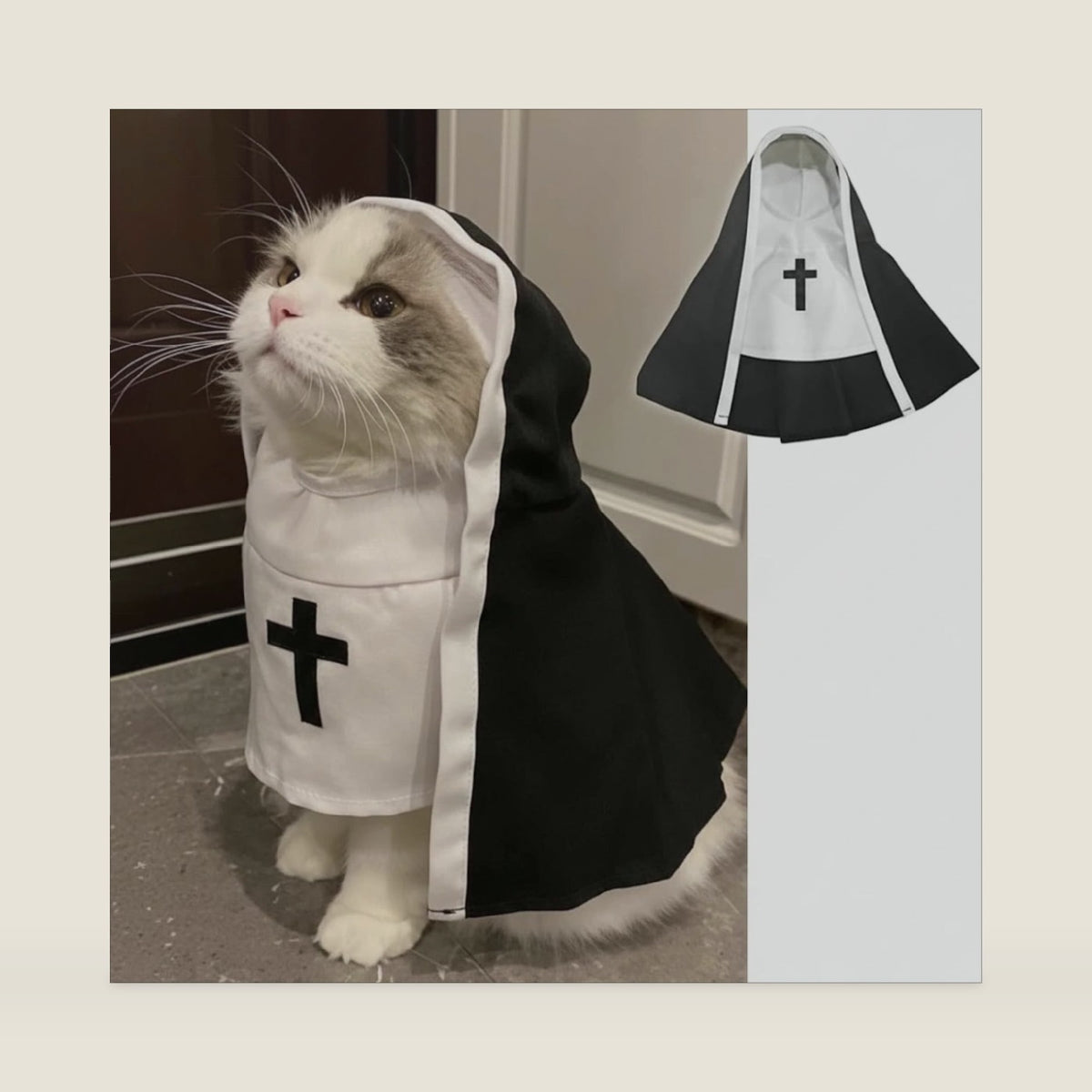MANON ROSA Cat Halloween Costume, Funny Nun Dress for Cats & Small Dogs, S