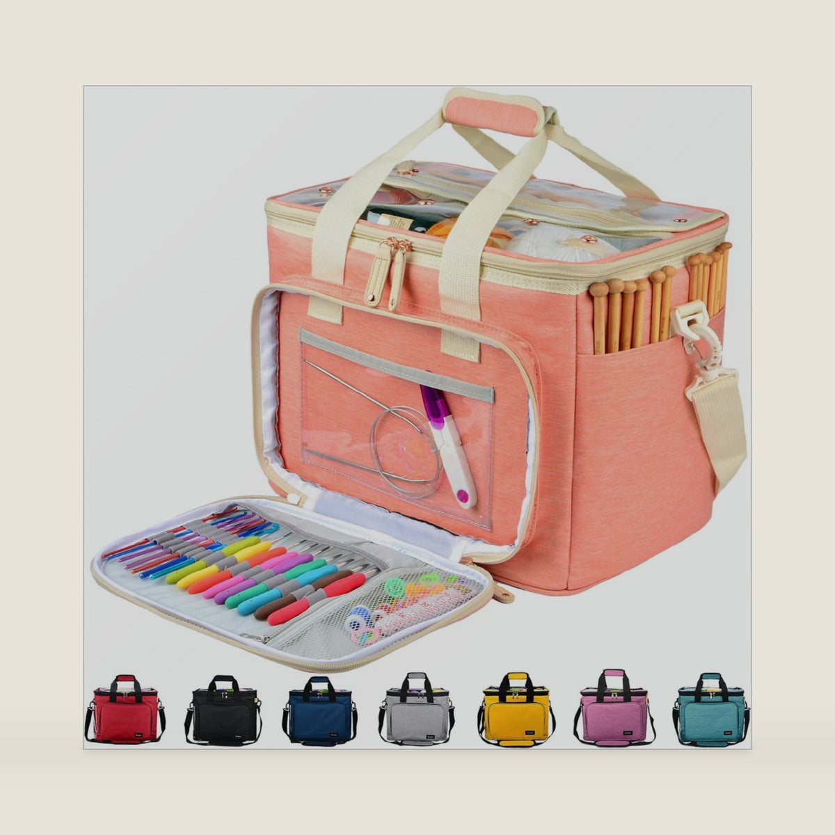 Hoshin Knitting Bag for Yarn Storage, High Capacity Yarn Totes Organizer with Inner Divider Portable for Carrying Project, Knitting Needles(up to 14”), Crochet Hooks, Skeins of Yarn (Pink)