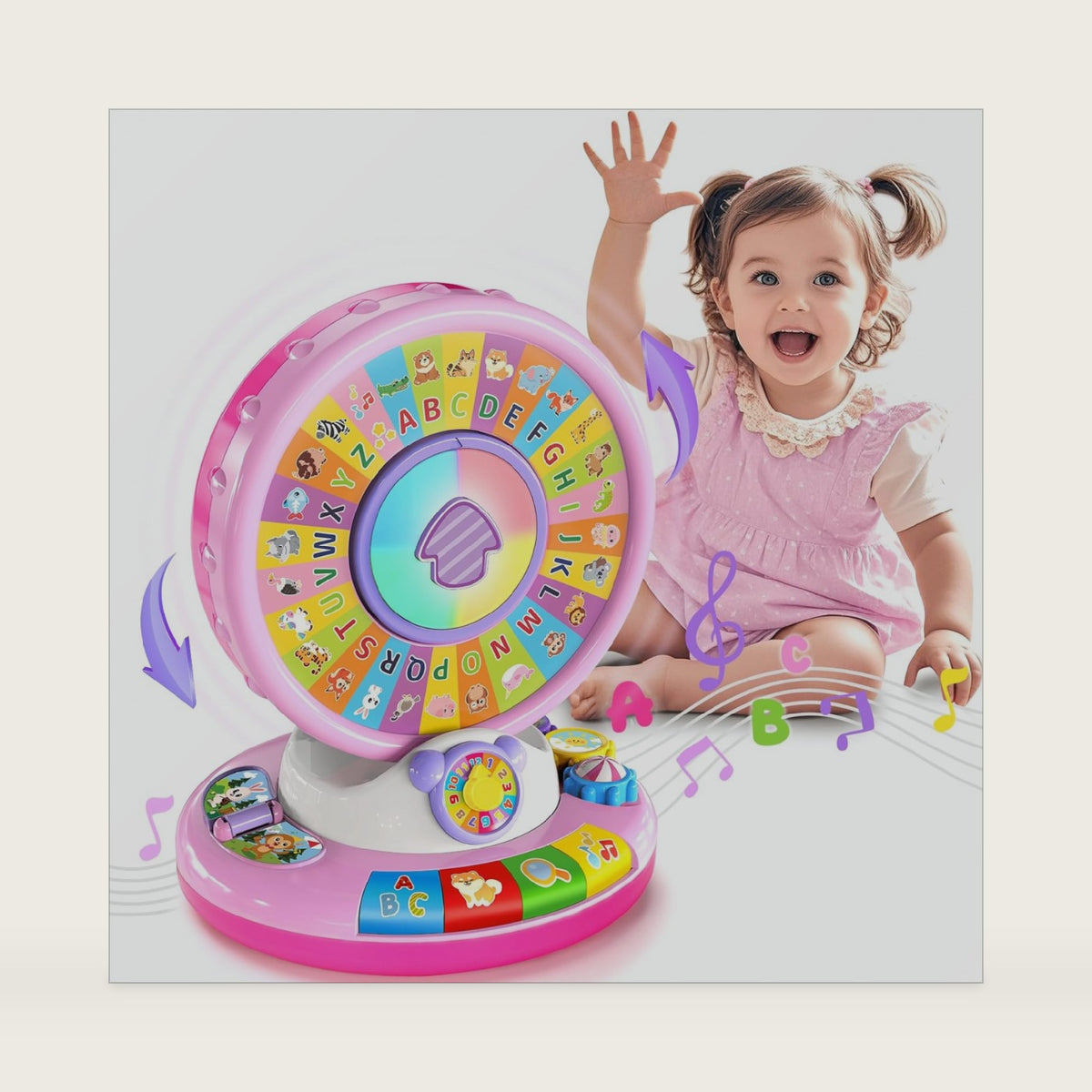 Toys for 1 2 3 Year Old Girls, Spin & Sing ABC Alphabet Learning Zoo with Lights & Sounds, Musical Educational Toy for Toddler 1-3, Christmas 1st Birthday Gifts for Baby Kids Age 12-18 Months+