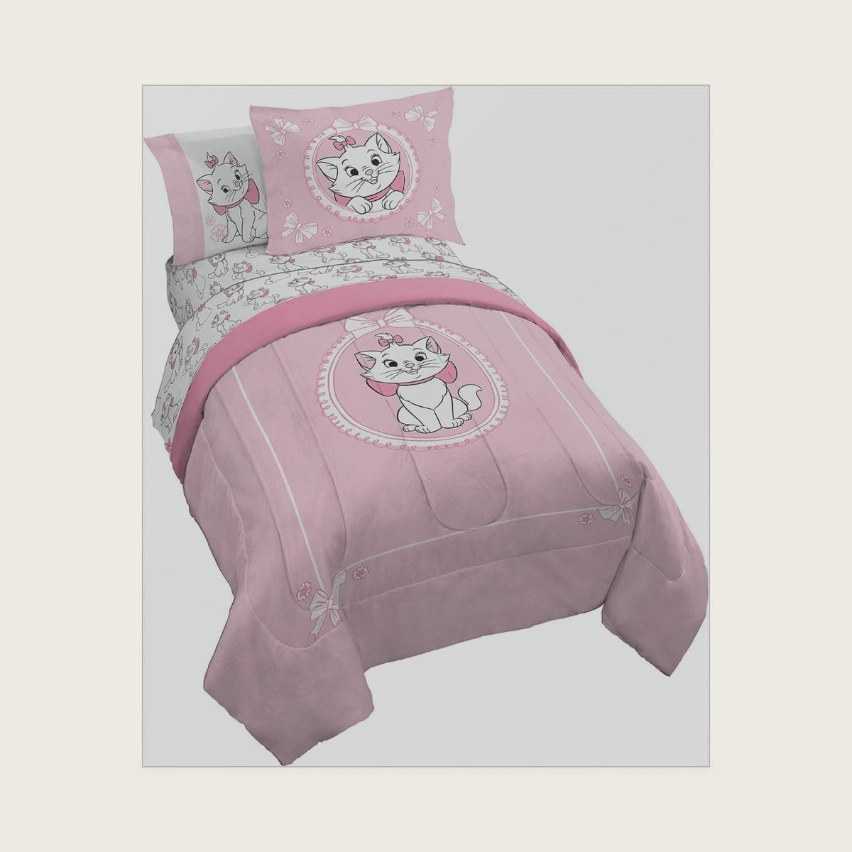 Aristocats Marie Full Size Comforter Set 7 Piece Kids Bedding, Pink