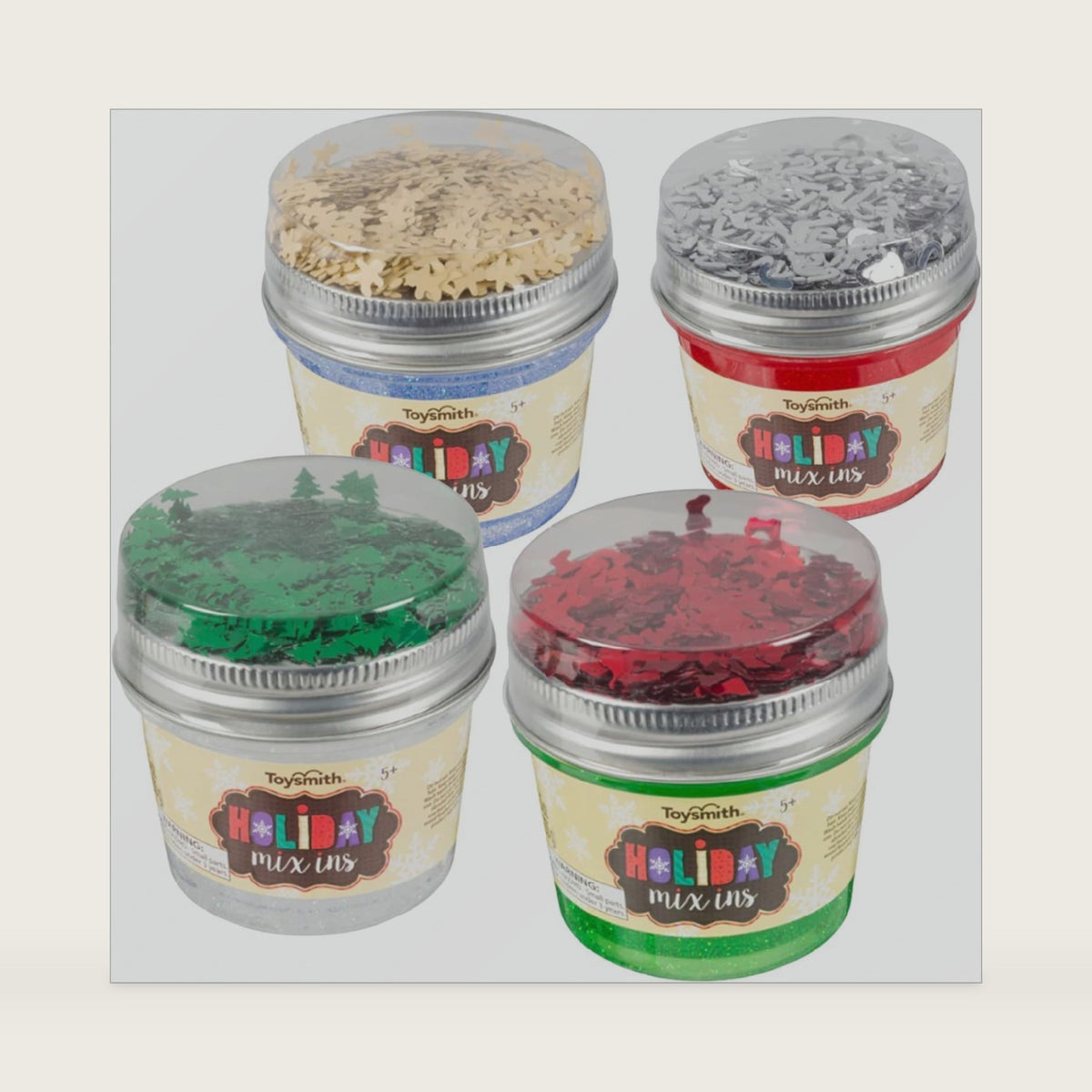 Toysmith Christmas Slime Kit with Mix Ins- 4-Pack Bundle–Sensory Slime Add ins- Stocking, Candy Cane, Gingerbread, and Tree Confetti – Non-Toxic Slime for Kids, Party Favors