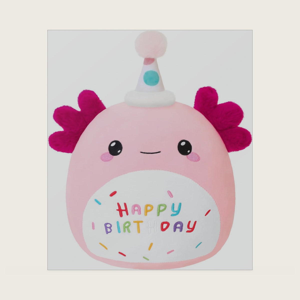 SQEQE Axolotl Stuffed Animal Toy Happy Birthday Axolotl Plush Cute Pink Birthday Plushies Doll Home Decor for Kids Girls Boys 10 Inch