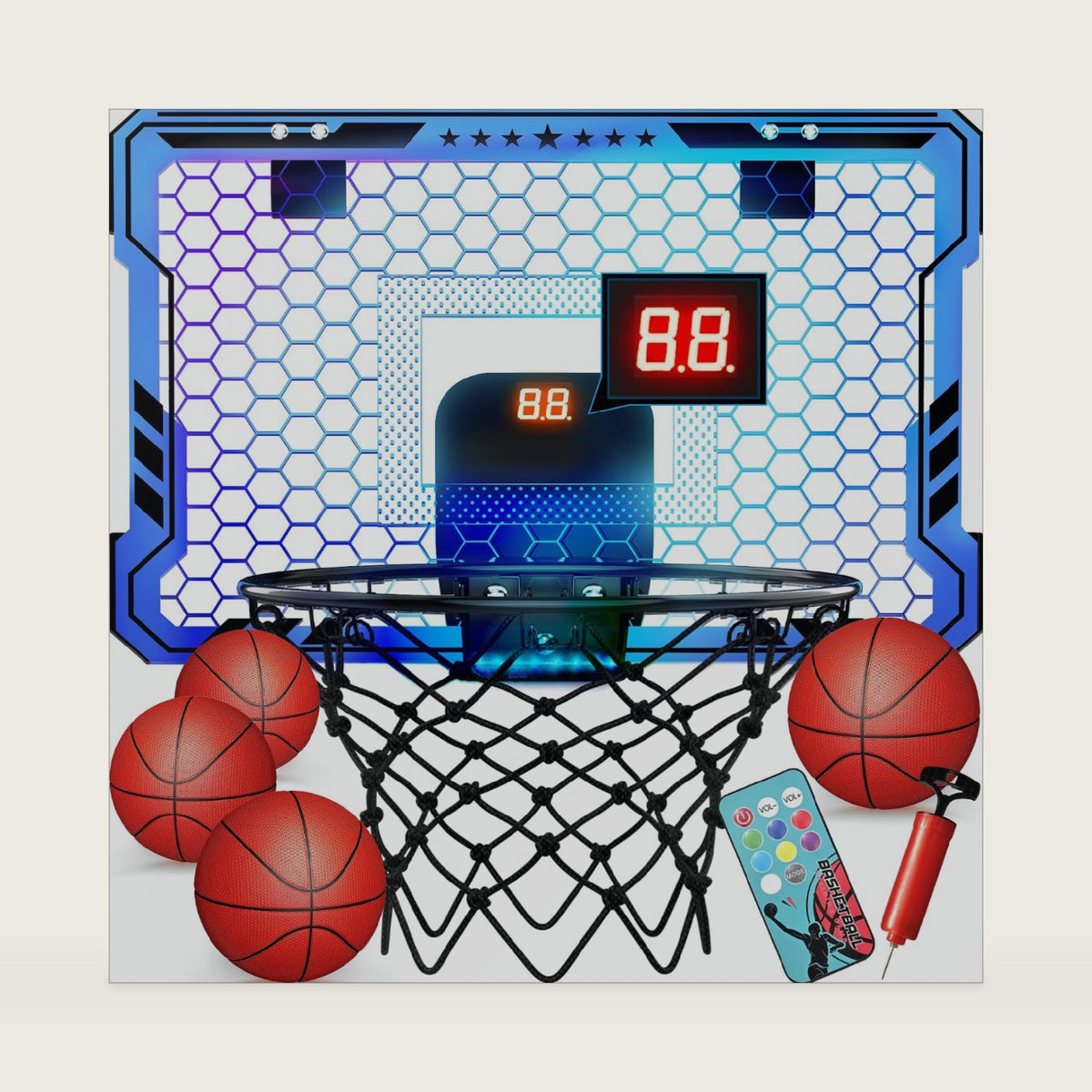 ropoda Indoor Basketball Hoop with Scoreboard & 7 LED Lighting, Mini Hoop