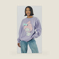 My Melody Big Face Plush Character Women's Purple Crew Neck Long Sleeve Oversized Fleece Sweatshirt