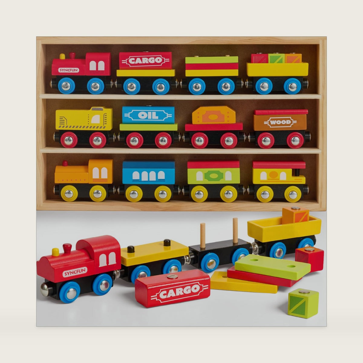 Montessori Wooden Train Toy Set for Kids, 12PCS Magnetic Train Cars with Storage Gift Box, STEM Educational Toy for Boys & Girls, Ages 3-8 Years, Easter Birthday Party Gift