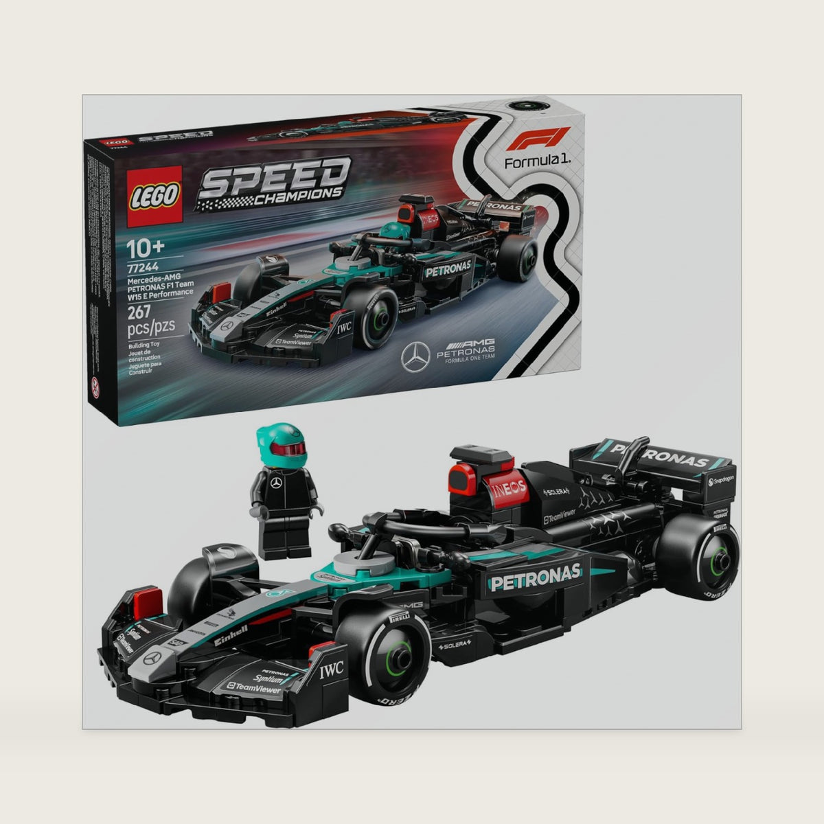 LEGO Speed Champions Mercedes-AMG F1 W15 Race Car Toy - Building Set for Kids, Boys & Girls, Ages 10+ - Toy Car for F1 Fans - Gift Idea for Birthday - 77244