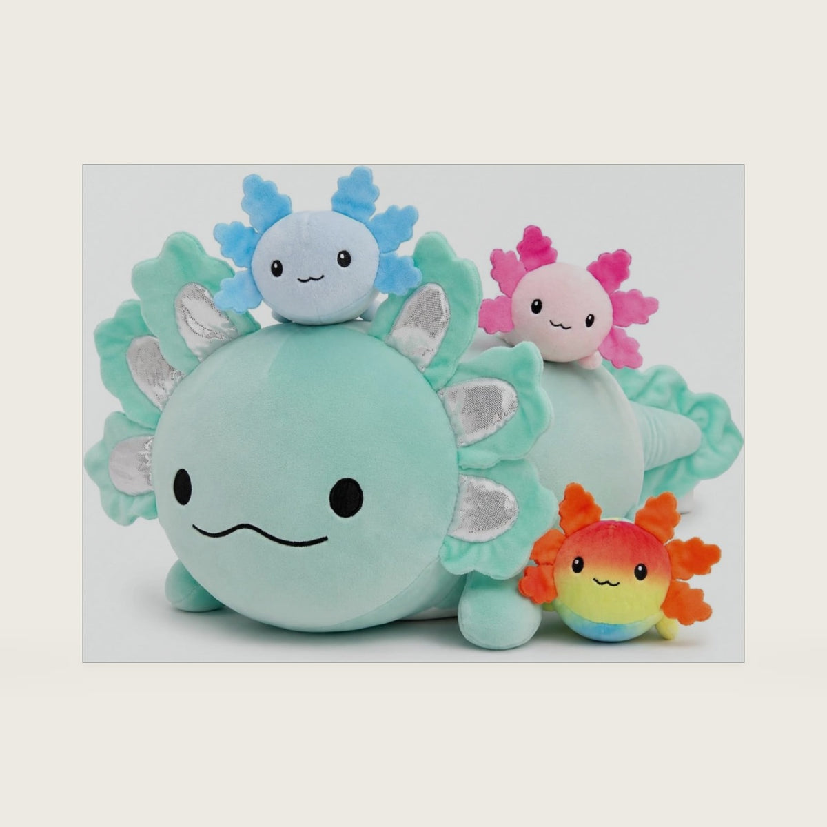 BENINY 4 Pcs Axolotl Stuffed Animal Set, 24 Inch Mommy with 3 Babies