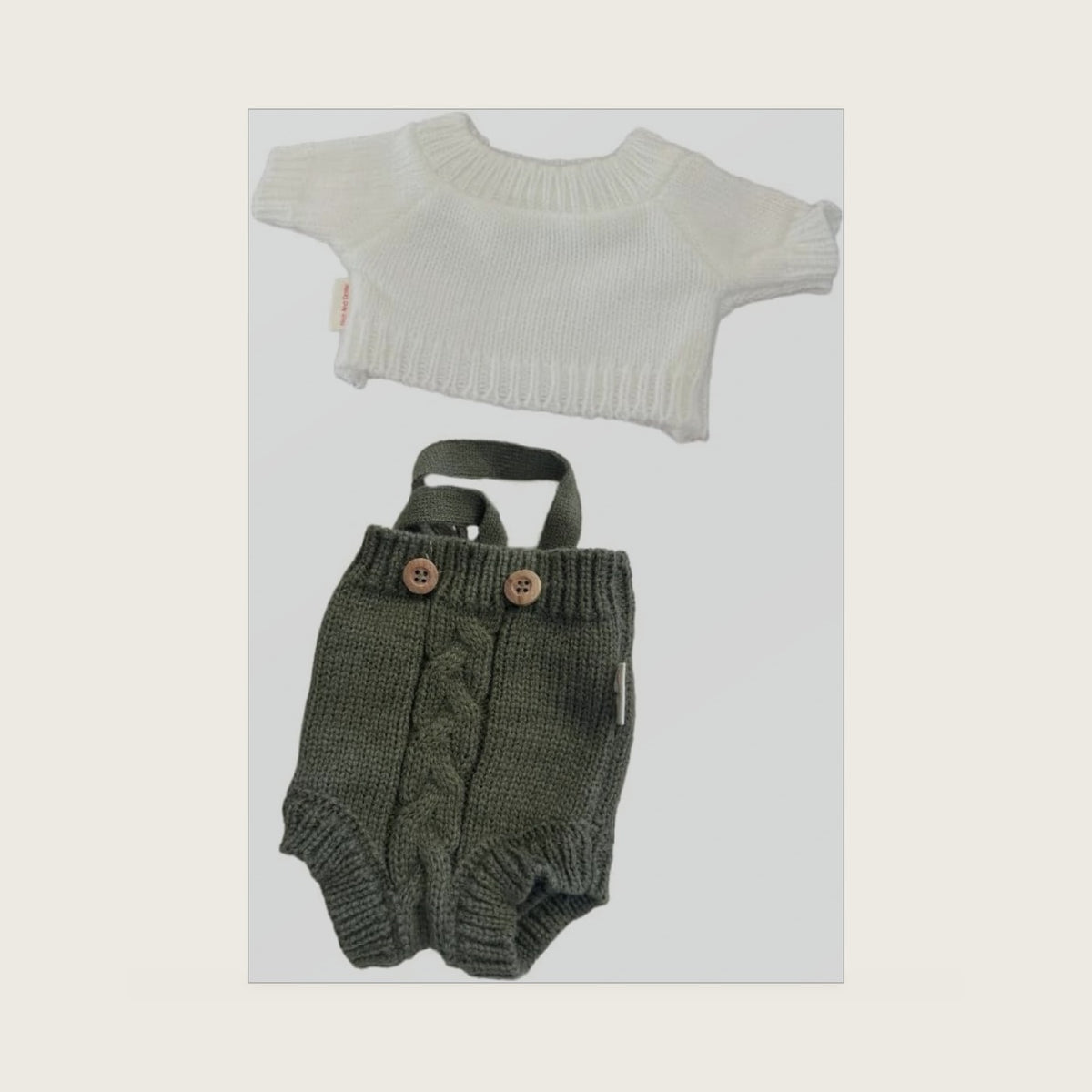 9-12"/30cm Teddy Bear Outfit: Medium Bashful Bunny Sweater 28cm Bartholomew Bear Knit Overalls 2-Piece Christmas Set for 10inch Plush Animals(NO Doll)