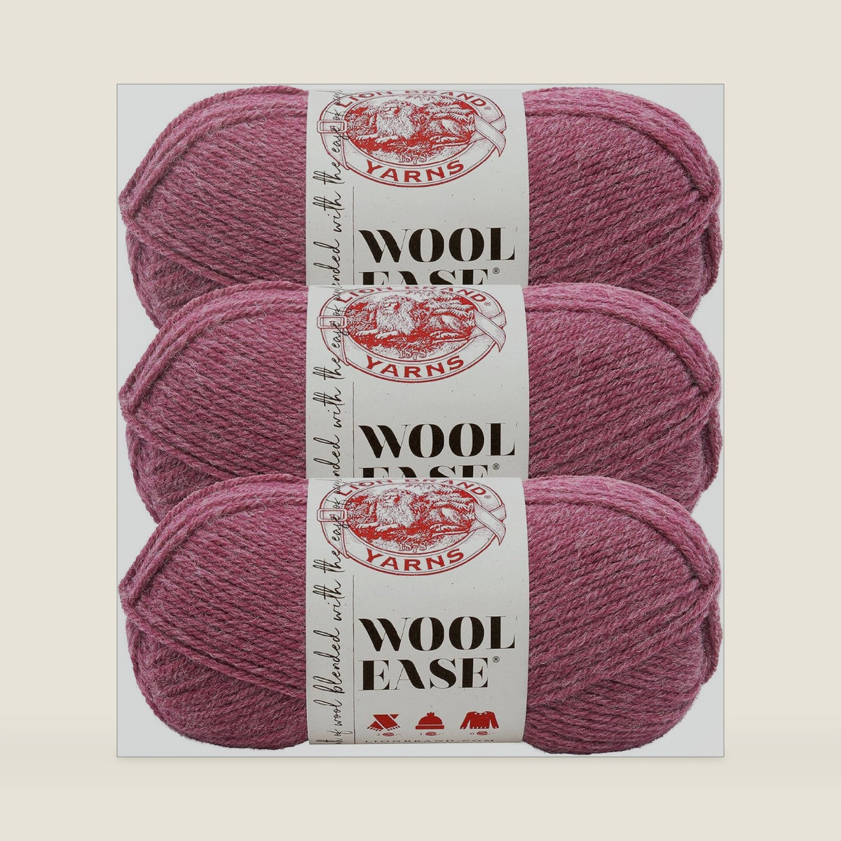Lion Brand Yarn, Wool-Ease Crochet Yarn, Dark Rose Heather, Pink, 3 Pack