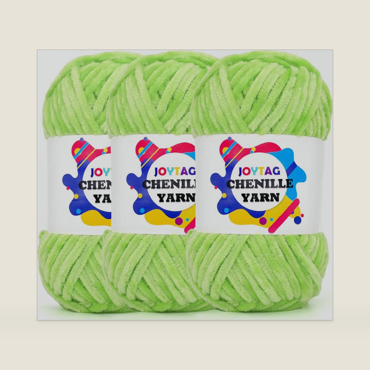 Velvet Chenille Yarn for Crocheting & Knitting - Lime Green, Soft, Thick, Bulky, Chunky, Plush - 3 x 100g