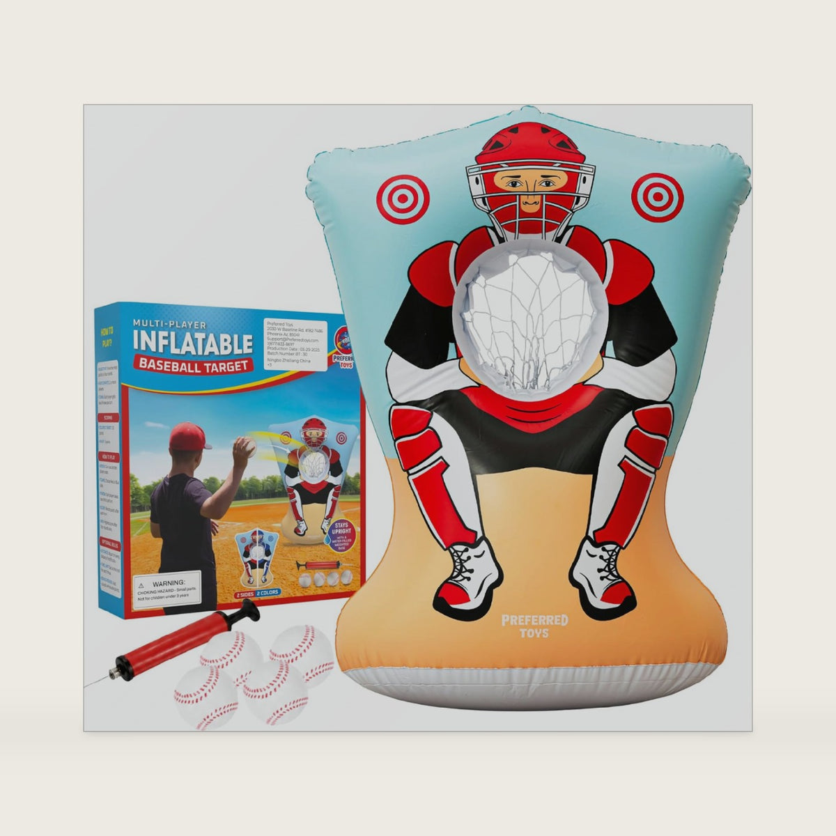 Preferred Toys Inflatable Baseball Pitching Target Toss for Kids, Red/Blue