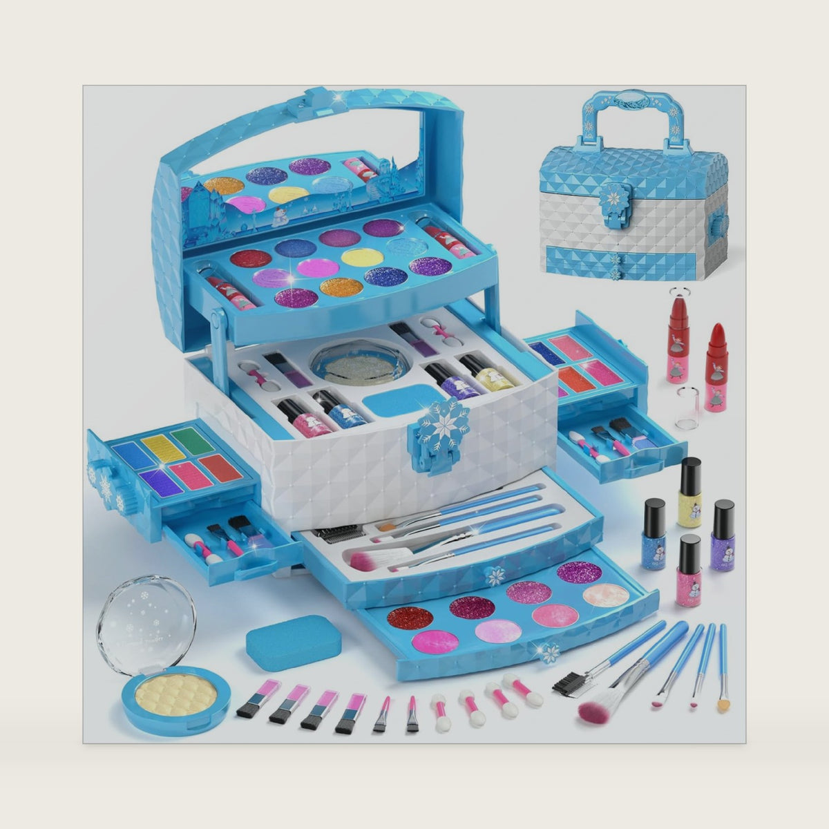 PERRYHOME Kids Makeup Set for Girl 56 Pcs Washable Real Cosmetic, Non-Toxic Frozen Toys Toddler Makeup Kit, Princess Dress up Christmas & Birthday Girl Gift for 3 4 5 6 7 8 9 10 11 12 Year Old Girls