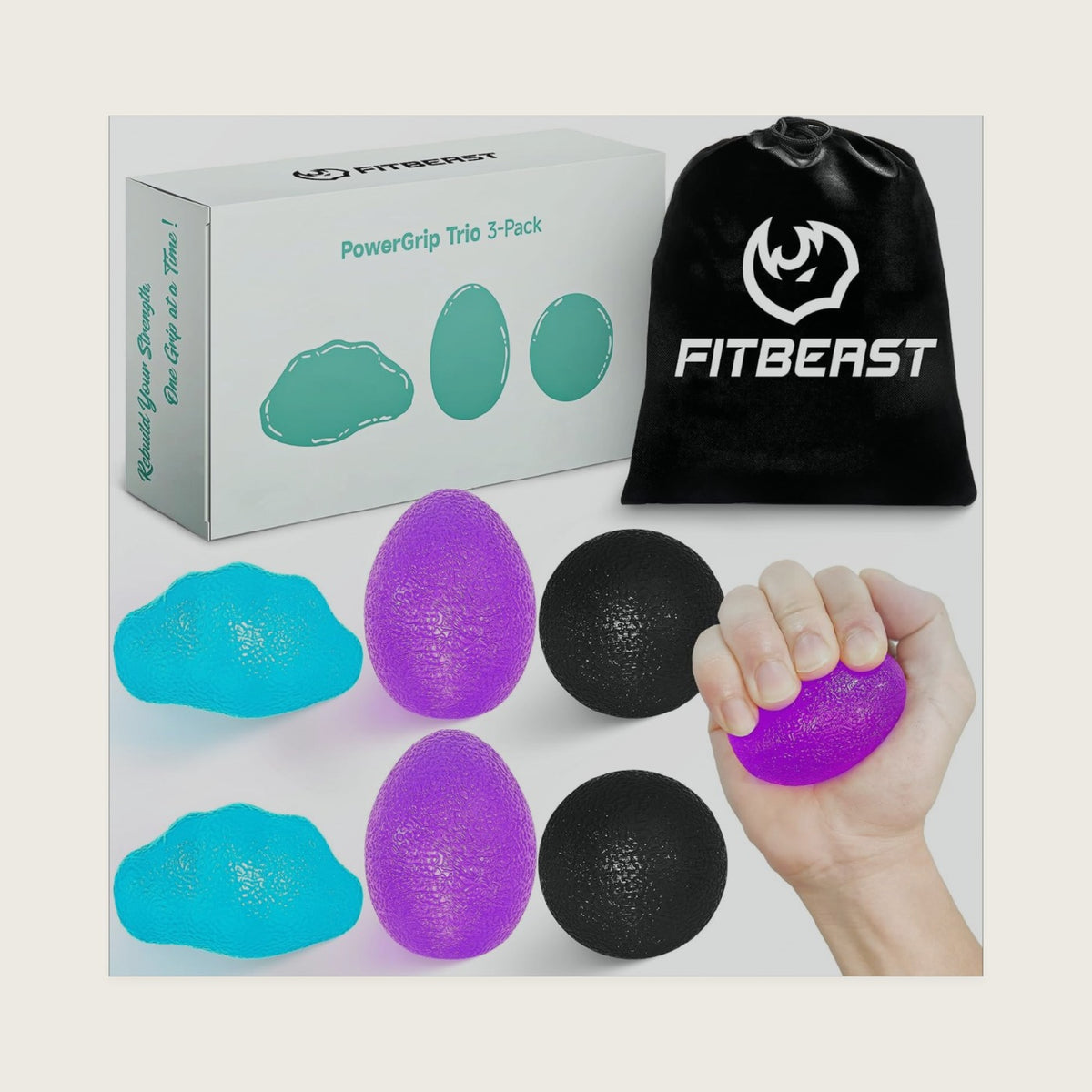 FitBeast Stress Balls for Adults, Hand Exercise Balls 6 Pack, Stress Relief & Grip Strength Trainer, Squishy Balls & Squeeze Balls for Arthritis, Carpal Tunnel, Hand Therapy with 3 Resistance Levels