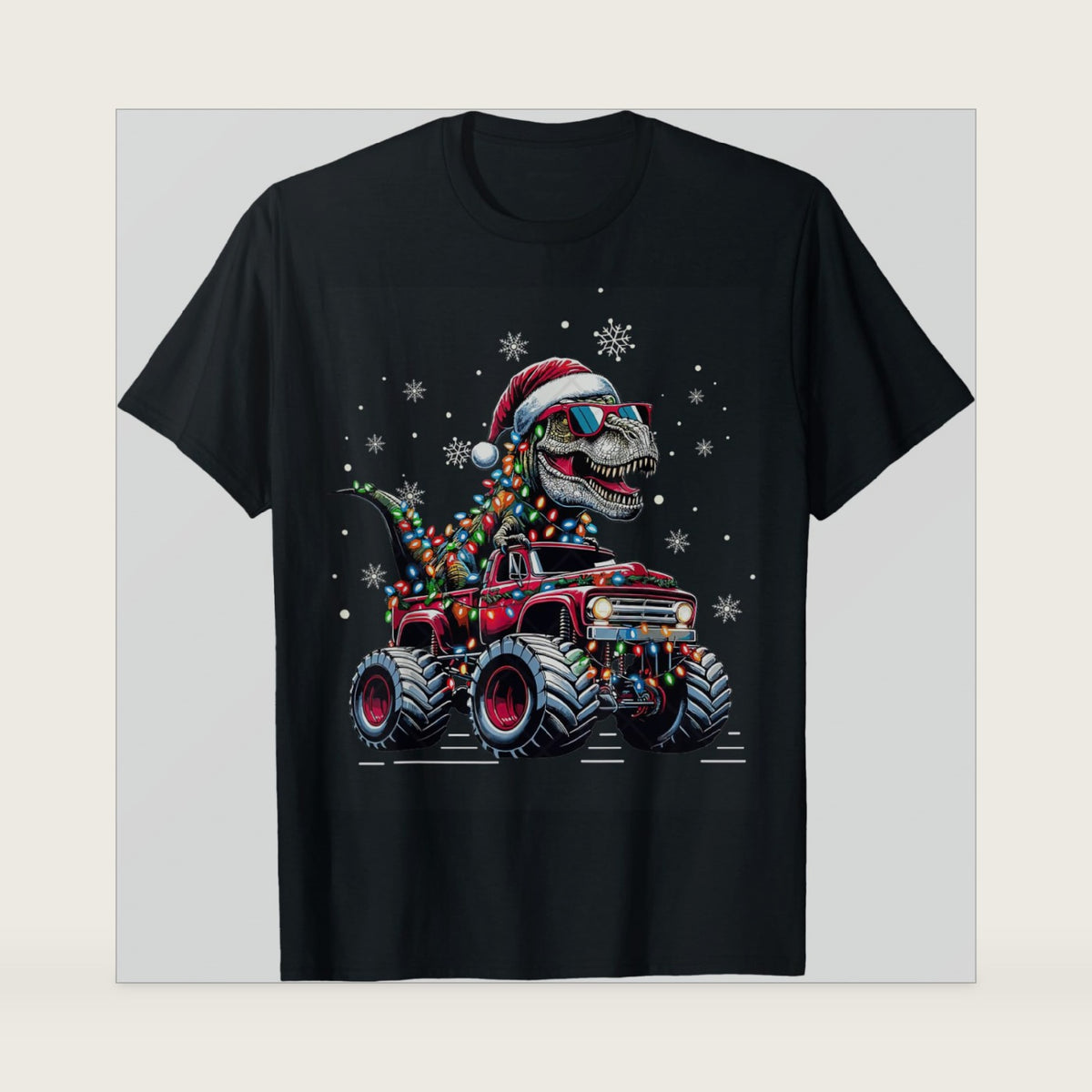 Monster Truck Dinosaur TRex Christmas Boys Kids T-Shirt