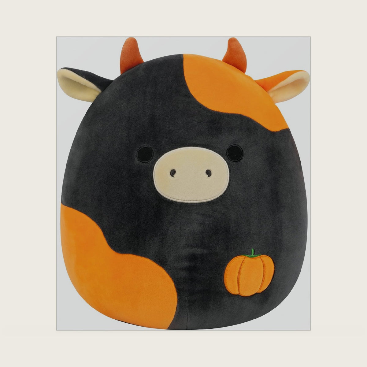 Original 14in Jefferson the Black and Orange Cow with Pumpkin Embroidery – Official Halloween Plush (Large)