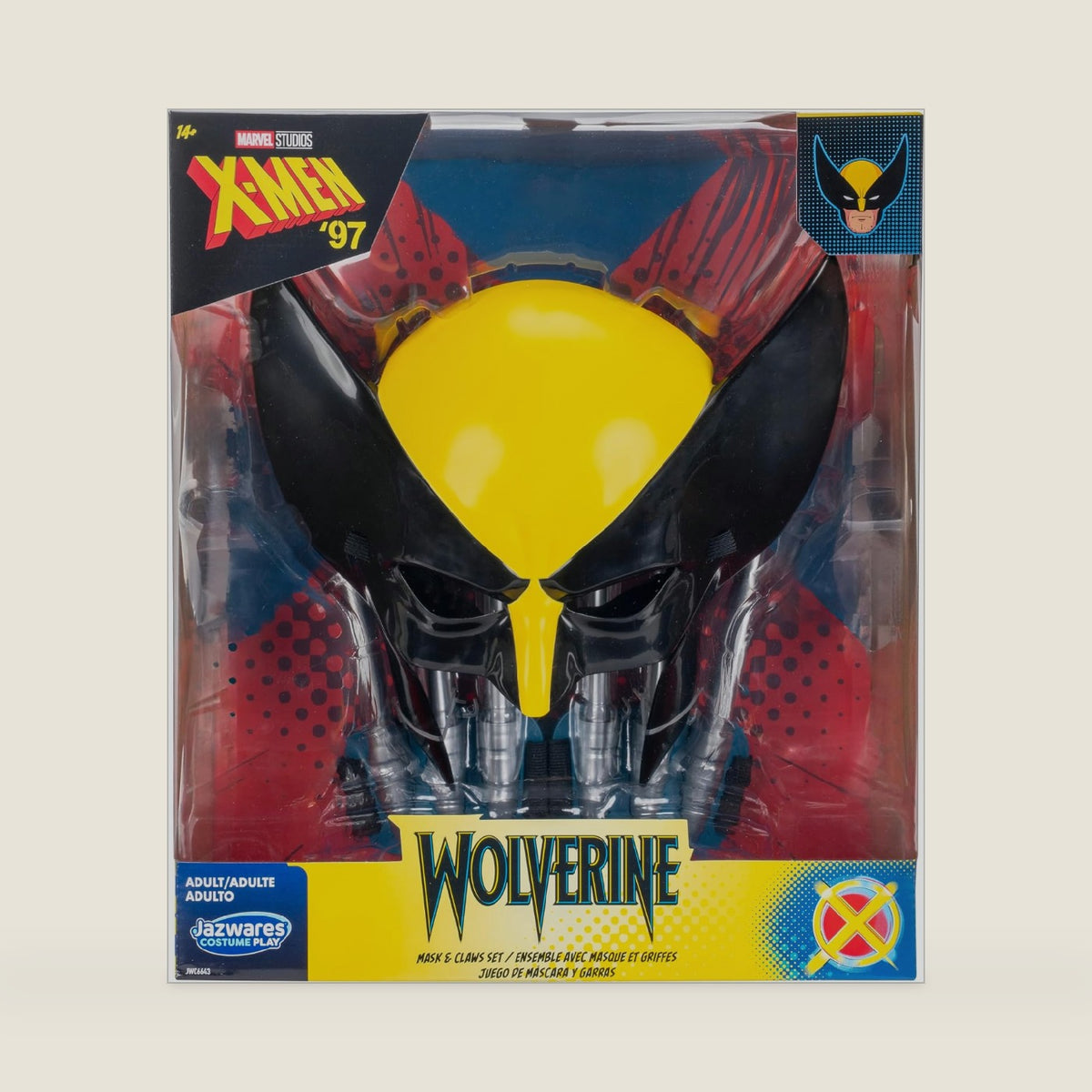MARVEL Wolverine Official Adult Halloween Accessory Kit - Plastic Mask with Elastic Strap plus Two Claw Accessories