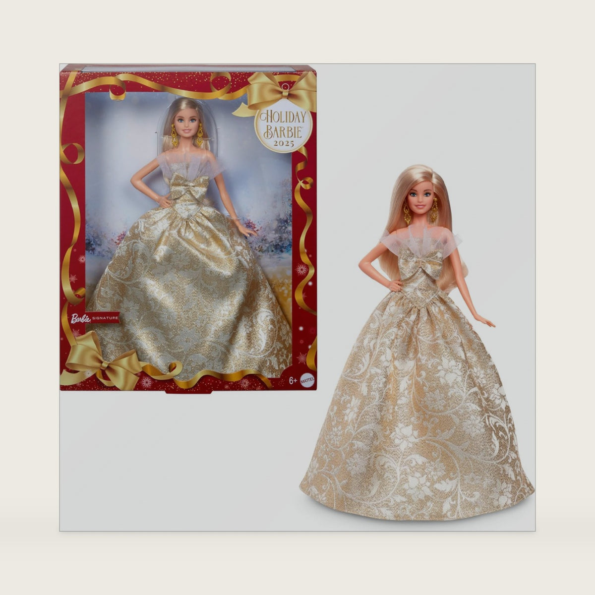 Barbie Holiday Barbie Blonde Signature BLACK Dress-up Doll & House, Pretend Play, For Ages 6 and Up, Gold JBH95