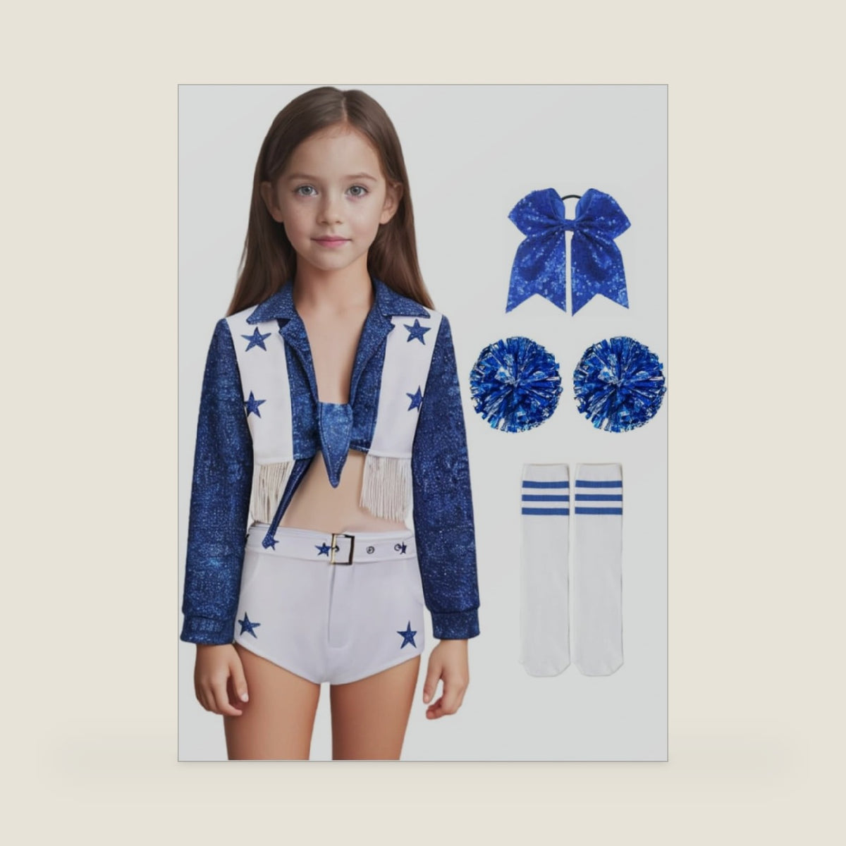 Girls Cowboy Cheerleader Costume Blue Star Cheerleader Outfit for Kids Uniform Set