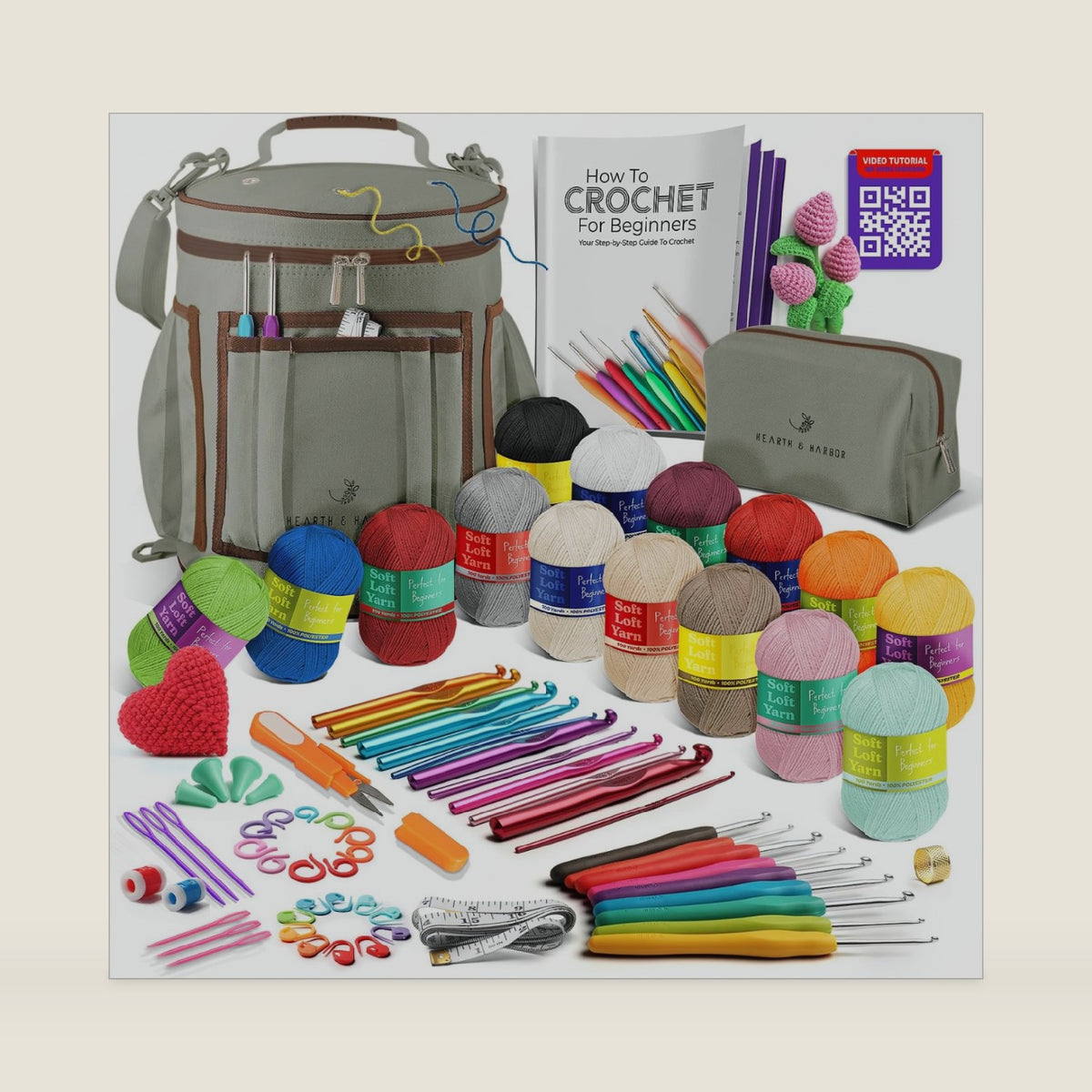 Crochet Kit for Beginners Adults and Kids - Beginner Crochet Kit for Adults with Step-by-Step Video Tutorials, Amigurumi and Crocheting Kit, Crochet Starter Kit with Soft Crochet Yarn and Crochet Bag