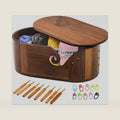 Large Oval Wooden Yarn Bowl for Knitting, Acacia Crochet Bowl with Lid(Simple Style)