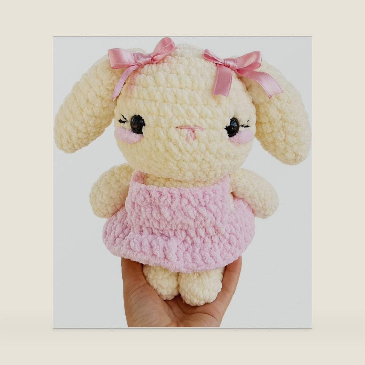 Handmade Crochet Bunny Stuffed Animal, Pink Dress