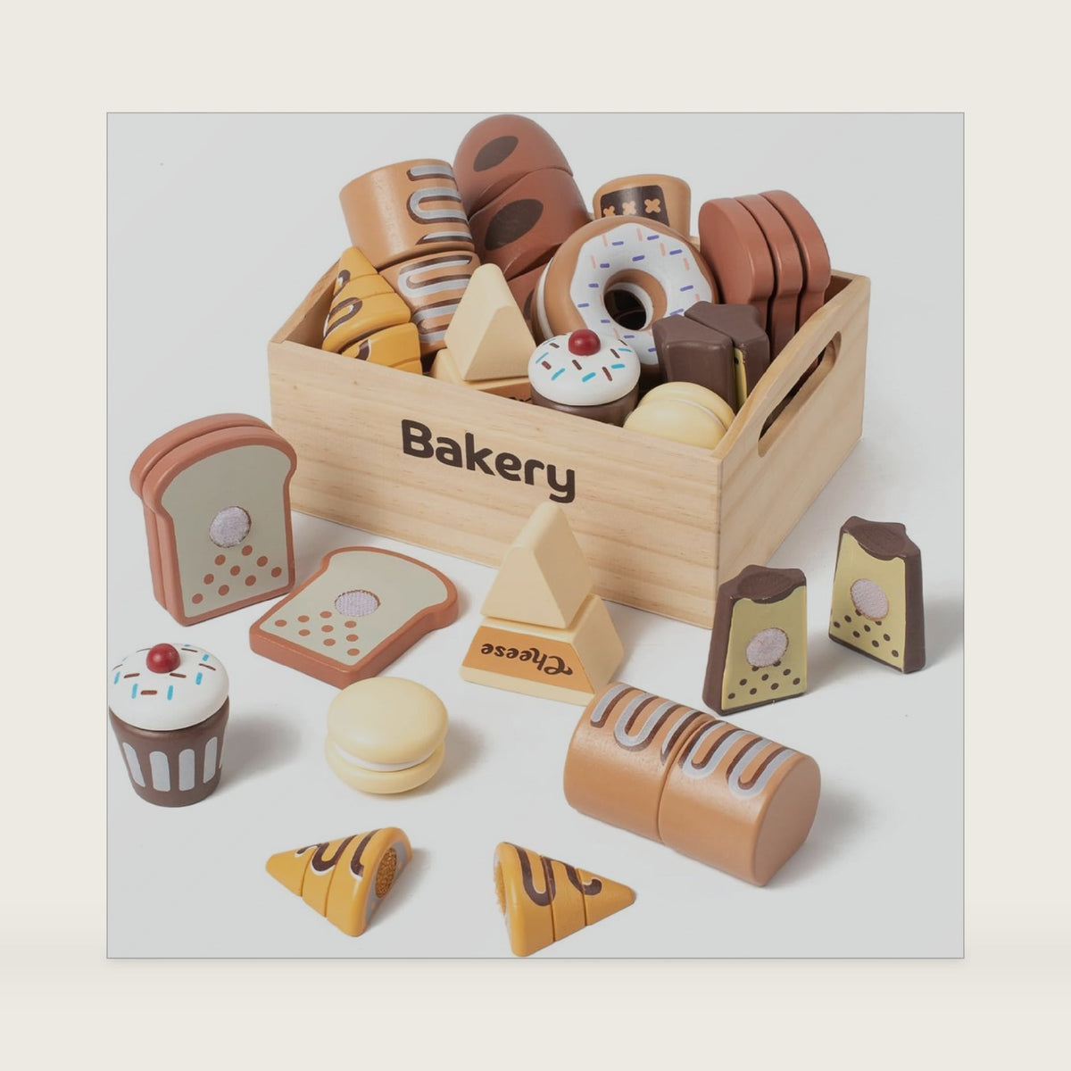 10-Piece Bakery Wooden Play Food , Cutting Toys Kitchen Pretend, 3+