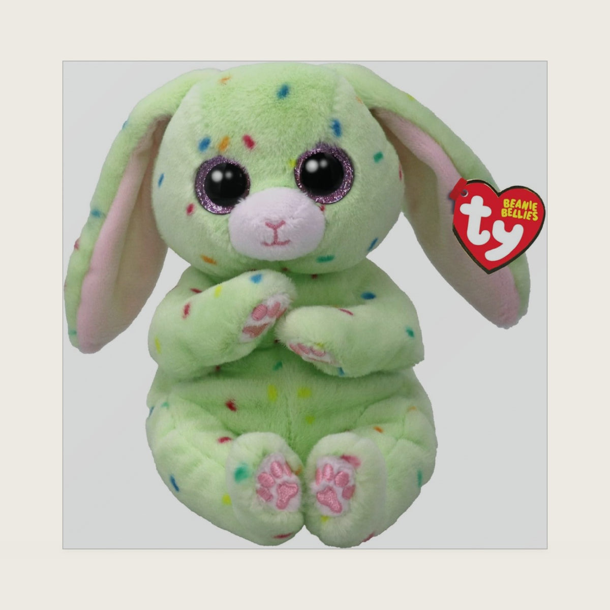 Beanie Bellies - Fern the Easter Bunny Green with Glitter Pink Eyes, Cuddly Plush Animals with Soft Belly Original Easter Special - 20 cm - T41514