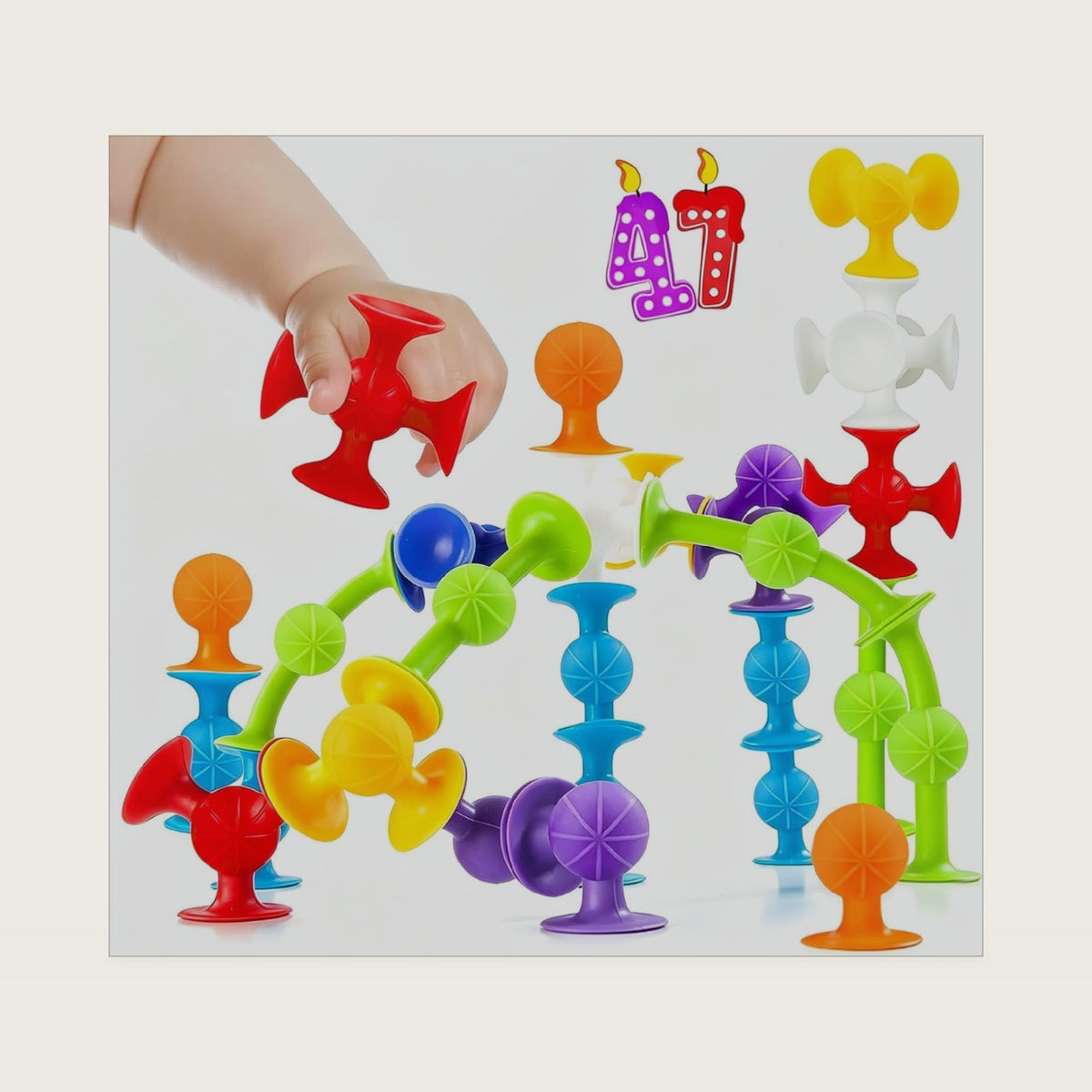 Suction Bath Toys for Kids, 47 Piece Starter Set Suction Cup Toys Stocking Stuffers Pop Darts Preschool Sensory Fidget Toys for Boys Girls | No Hole Bath Toy | BPA Free (Large)