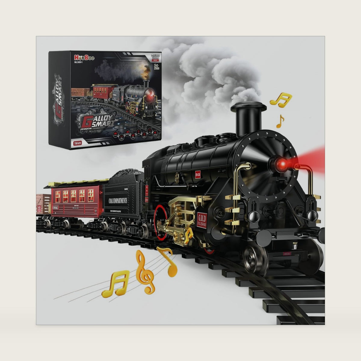 Hot Bee Model Train Set Toy Train with Smoke, Sound and Light
