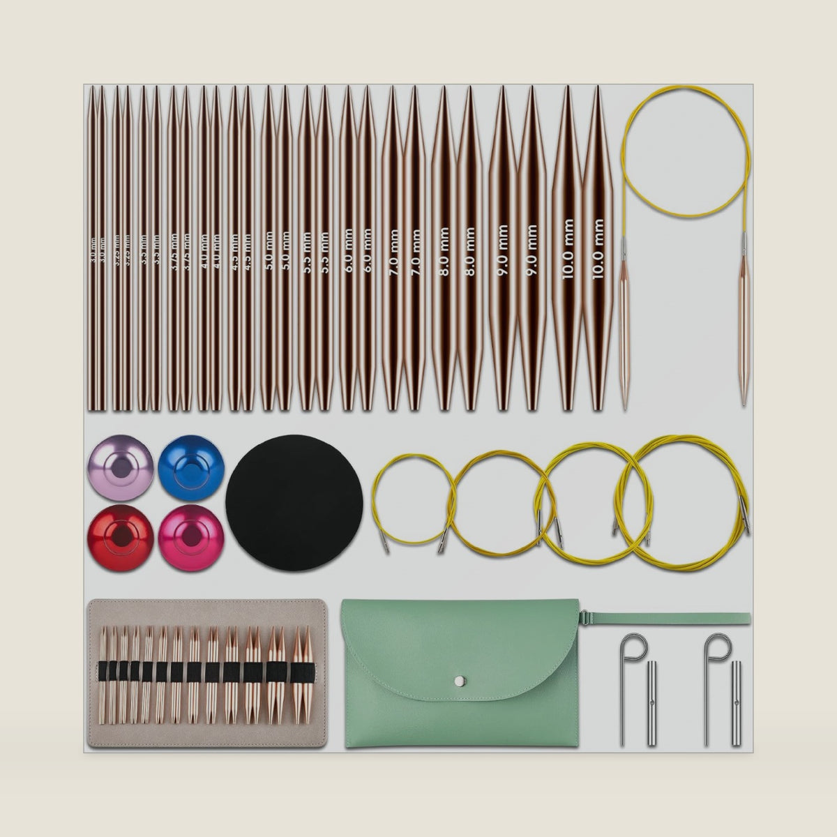 Interchangeable Circular Knitting Needles Set - 13 Pairs | Premium Aluminum Needles & Accessories | Rose Gold