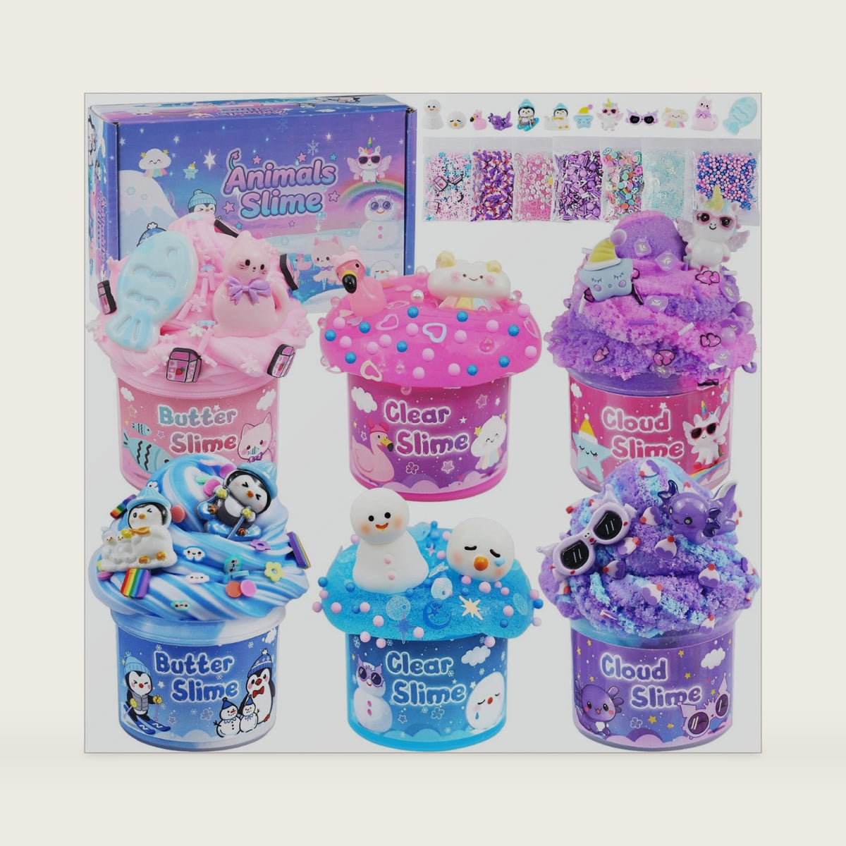 6-Pack Animal Slime Kit for Kids, Butter Cloud Squishy Birthday Gift Set