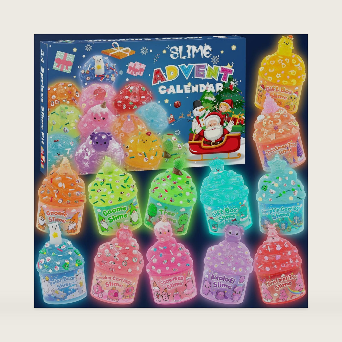 Slime Advent Calendar 2026, Christmas Countdown Calendar, 24 Days of Surprises with Glow-in-The-Dark Slime Kit, Halloween Toy for Kids Toddlers Teens Girls Boys